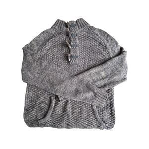 JB Holt Medium Pullover Men’s Knit Sweater Gray Cream 1/4 Toggle Kangaroo Pocket